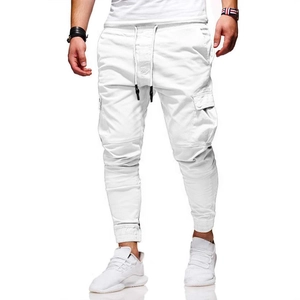 Pantalon cargo blanc pour homme avec taille à cordon et poches latérales pratiques