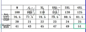 Detailed size chart for men's hooded t-shirt showing measurements from M to 4XL sizes