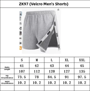 Size chart for easy-off fracture recovery shorts with velcro side openings for men