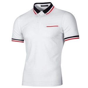Polo da uomo slim fit bianca con strisce tricolore su colletto e polsini manica