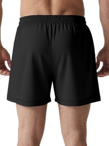 Rear view of black quick-dry shorts with elastic waistband for easy patient mobility