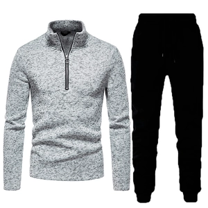 Men's grey melange half-zip sweatshirt and black drawstring joggers two-piece set