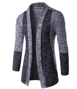 Detail of grey and black color-block knit cardigan with refined texture for men