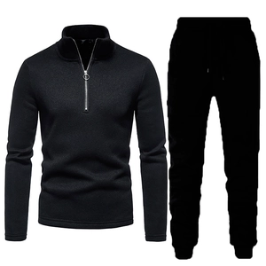 Men's winter tracksuit with high collar half-zip fleece sweatshirt and drawstring joggers