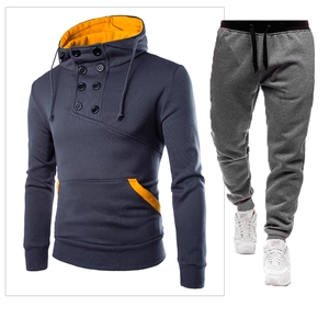 Survêtement homme 2 pièces avec sweat à capuche croisé et détails contrastés jaunes