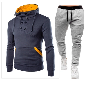 Tenue de Sweat-shirt à Capuche en Polaire pour Hommes Double Boutonnage Coupe Ajustée avec Accents Jaunes Contrastés