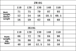 Guide des tailles pour ensembles de sport enfant avec mesures du haut et du bas