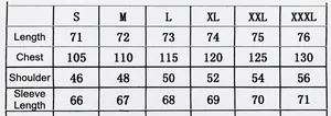 Size chart for men's sports hoodie jacket showing S to 3XL measurements in centimeters