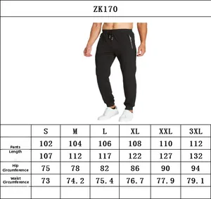 Size guide table for men's casual joggers showing measurements from S to 3XL