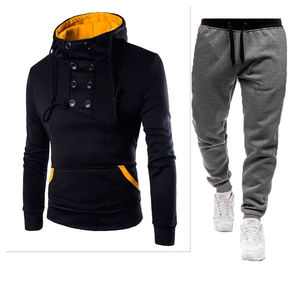 Ensemble sweat à capuche pour hommes avec col croisé et détails contrastés jaunes vifs