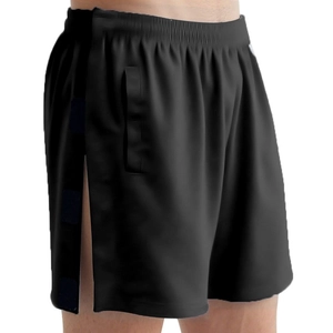 Men's post-surgery black care shorts with side tear-away velcro for easy dressing