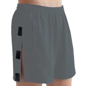 Mens easy-wear recovery shorts in dark grey with side velcro fasteners for patient care