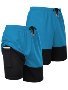 Detail of inner compression liner with phone pocket and breathable mesh marathon shorts