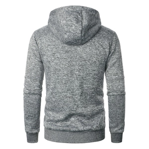 Detailed back view of men's gray knitted hoodie showing marl texture and ribbed cuffs