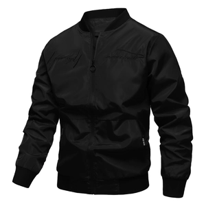Detail of floral embroidery and brand label on black bomber jacket with zipper