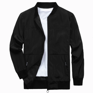 Men's black casual flight jacket with stand collar and embroidery for spring and autumn