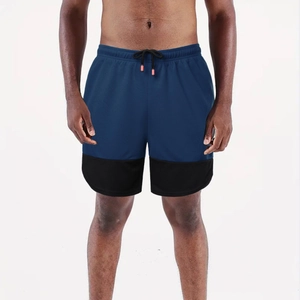 Men's quick-dry marathon running shorts with navy blue and black patchwork design