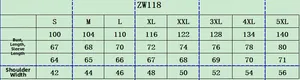 Detailed size chart for men zipper knit sweater fleece lining top from S to 5XL sizes