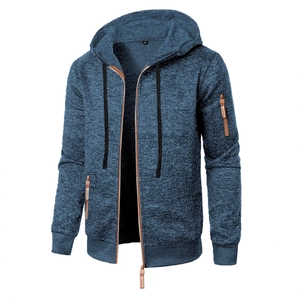 Veste à Capuche Zippée Décontractée pour Hommes en Tissu Chiné Sweat-Shirt en Tricot Avec Capuche à Cordon et Poches Zippées