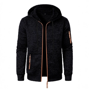 Cardigan de sport à capuche pour homme en maille chinée noire avec fermeture éclair