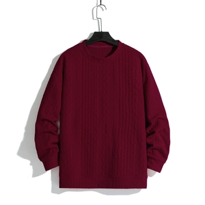 Men's wine red cable knit sweater with chunky twist pattern and loose crewneck fit