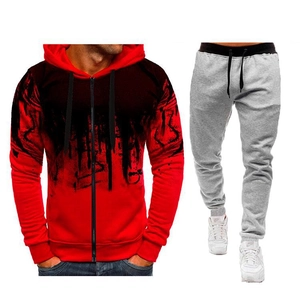 Survêtement homme rouge avec sweat à capuche imprimé taches d'encre et jogging gris