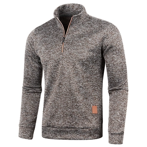 Pull en tricot pour homme avec quart de zip, doublure polaire et poignets côtelés marron