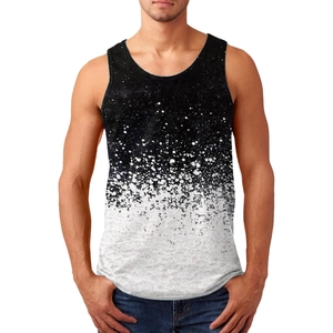 Men's 3D print tank top with black and white gradient splash ink design for summer fitness