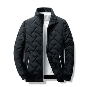 Men's Casual Stand Collar Quilted Padded Jacket Windproof Warm Winter Outwear Ribbed Cuffs Puffer Coat Jacket