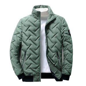 Men's sage green lightweight padded jacket with stand collar and V-quilted texture