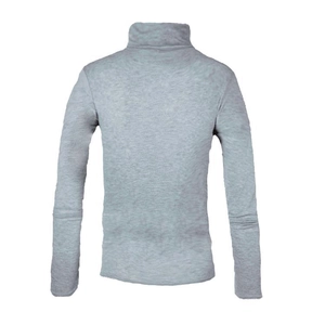 Rear view detail of a slim fit light grey turtleneck sweater made of knit fabric