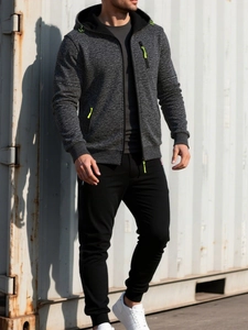 Survêtement homme avec veste à capuche grise texturée et pantalon de jogging noir ajusté