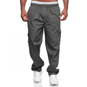 Herren Cargo-Hose in Dunkelgrau mit vielen Taschen, Kordelzug und geradem Beinschnitt