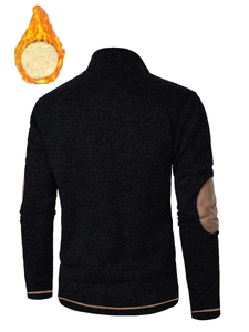 Heren thermisch vest met fleecevoering, elleboogstukken en bruine decoratieve naden