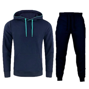 Tuta da uomo blu navy con cappuccio e pantaloni con dettagli di coulisse turchese