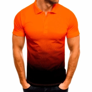 Detailed view of men's polo shirt with orange to black vertical 3D gradient finish