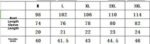 Men's sports T-shirt size chart with chest, length, sleeve, and shoulder measurements