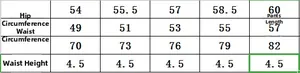 Detailed size chart for men's athletic shorts showing waist and hip measurements