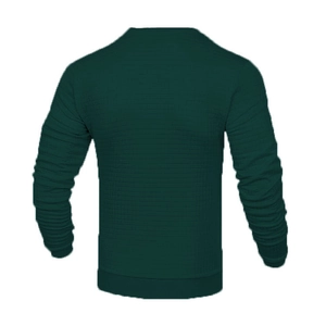 Vue arrière du pull en maille gaufrée vert foncé avec poignets et ourlet côtelés