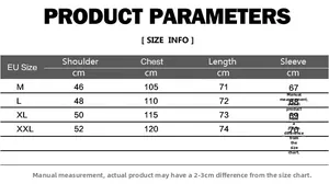 EU standard size chart for men's camouflage hoodie with measurements in centimeters