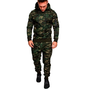 Tuta Sportiva da Uomo Casual Mimetica da Esterno Set Felpa con Cappuccio e Pantaloni Jogging Top Und Bottom