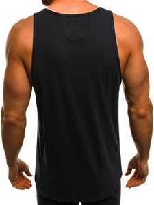 Detailed back view of men's black sports tank top showing seam construction and fit