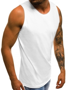 Detail view of white slim-fit tank top made from breathable cotton for men