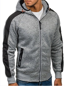 Veste à capuche pour homme en polaire avec texture jacquard et blocs de couleurs gris noir