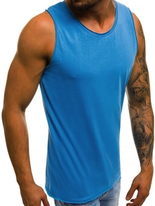 Slim fit men's sky blue sports vest featuring high-quality breathable knitted fabric