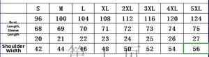 Size chart for men's polo shirt showing measurements from S to 5XL in centimeters