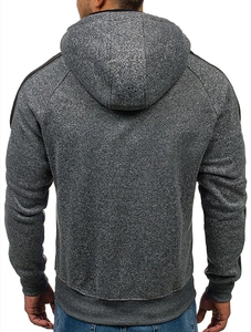 Vue arrière du sweat à capuche gris pour hommes avec détails d'épaule et poignets côtelés
