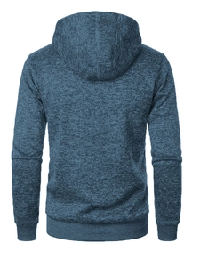 Vue arrière du sweat à capuche bleu chiné montrant les poignets côtelés et le tricot