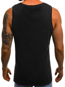 Detailed back view of a slim-fit black sports vest for men with high-quality stitching