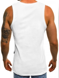 Detailed back view of a men's white slim fit sports vest with racerback design